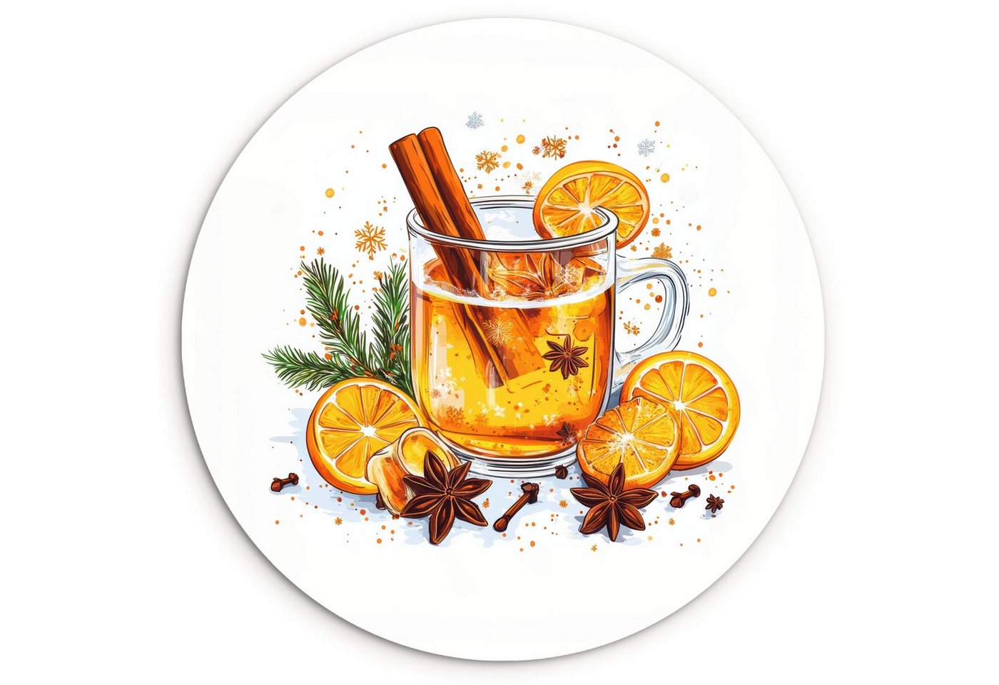 MuchoWow Gemälde Heiß - Tee - Orange - Zimt, Fotodruck (1 St), Kreis Wanddekoration, Rundes Wandbild, 30x30 cm von MuchoWow