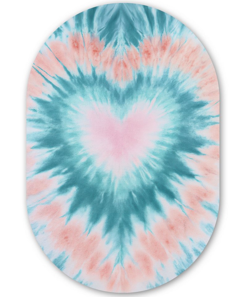 MuchoWow Gemälde Herzförmig - Krawattenfärbung - Pastelltöne - Hellgrün, Fotodruck (1 St), Wandbild Oval, Wohnzimmer oder Schlafzimmer Wanddekoration, 40x60 cm von MuchoWow