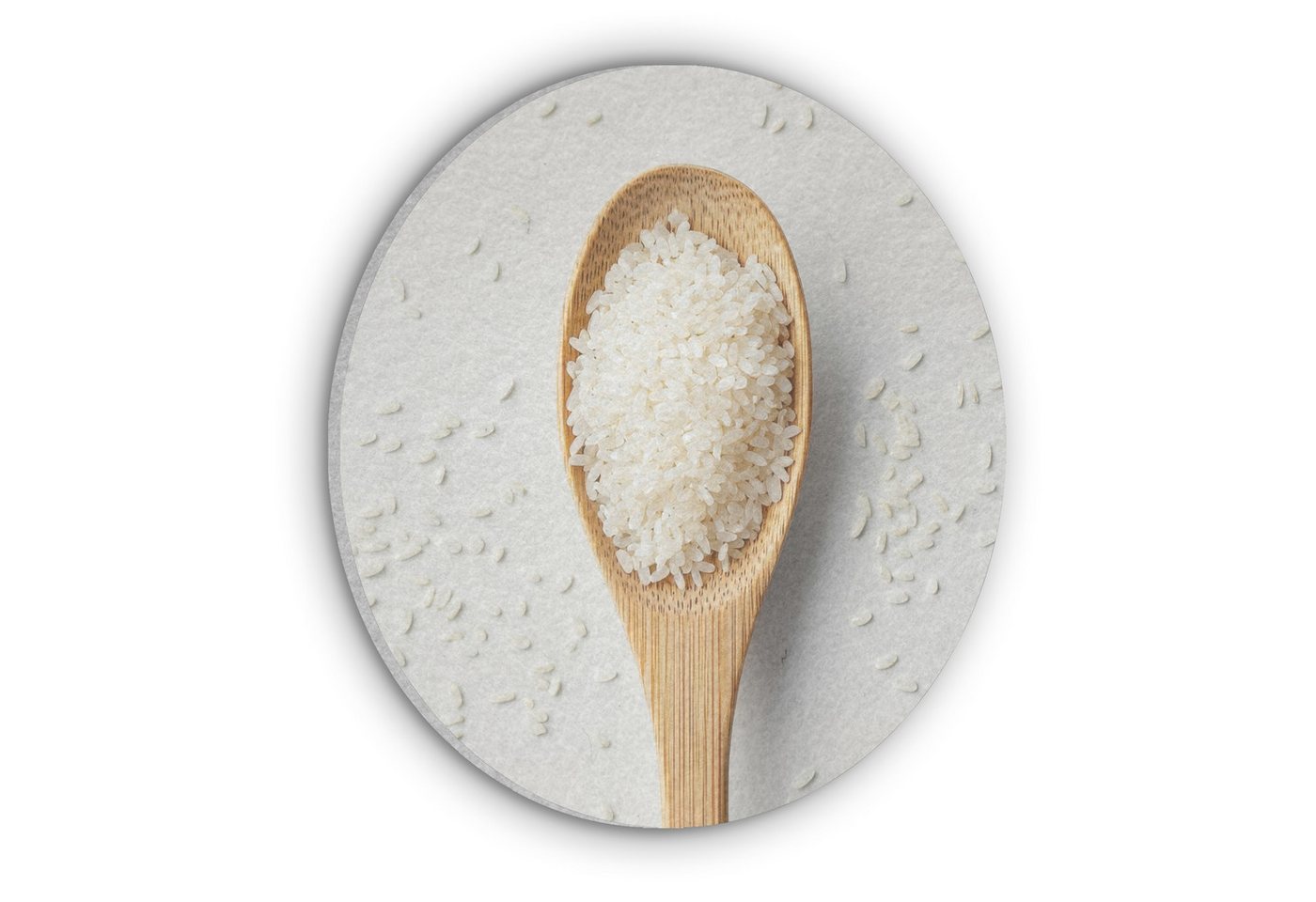 MuchoWow Gemälde Holz - Löffel - Reis, Fotodruck (1 St), Akustikpaneele rund, Schalldämmung, Akustikbilder 30x30 cm von MuchoWow