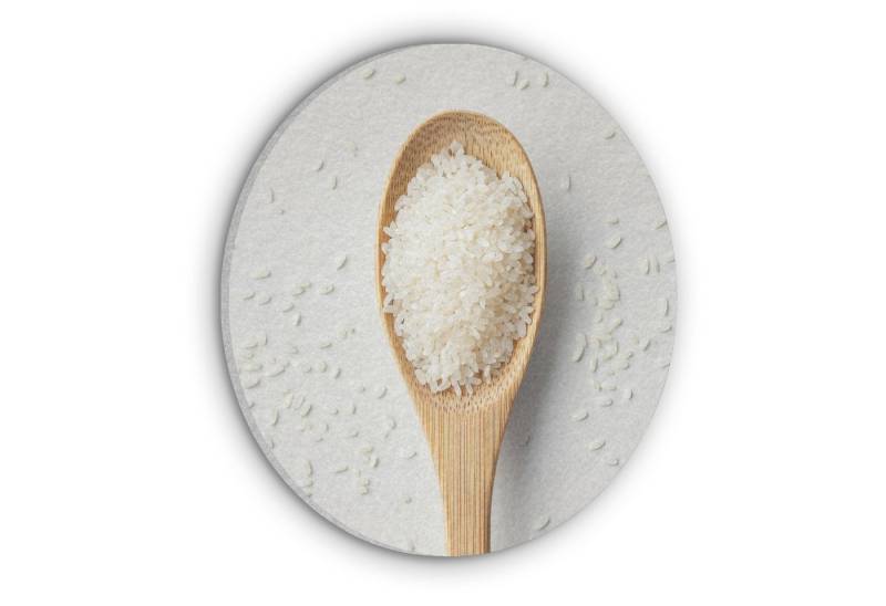 MuchoWow Gemälde Holz - Löffel - Reis, Fotodruck (1 St), Akustikpaneele rund, Schalldämmung, Akustikbilder 30x30 cm von MuchoWow