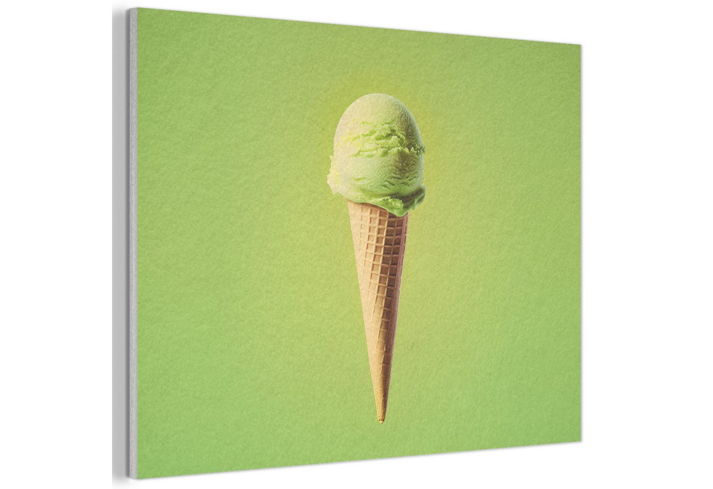 MuchoWow Gemälde Horn - Schaufel Eiscreme - Grün, Fotodruck (1 St), Akustikpaneele PET-Filz, Akustikbild, Schalldämmung, Deko 40x30 cm von MuchoWow