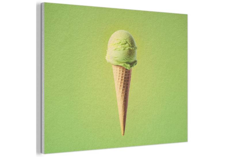 MuchoWow Gemälde Horn - Schaufel Eiscreme - Grün, Fotodruck (1 St), Akustikpaneele PET-Filz, Akustikbild, Schalldämmung, Deko 40x30 cm von MuchoWow