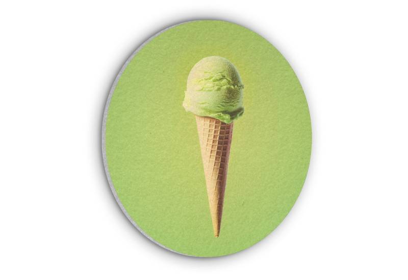 MuchoWow Gemälde Horn - Schaufel Eiscreme - Grün, Fotodruck (1 St), Akustikpaneele rund, Schalldämmung, Akustikbilder 30x30 cm von MuchoWow