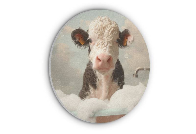 MuchoWow Gemälde Kalb - Kuh - Bad - Schaumstoff - Tiere, Fotodruck (1 St), Akustikpaneele rund, Schalldämmung, Akustikbilder 30x30 cm von MuchoWow