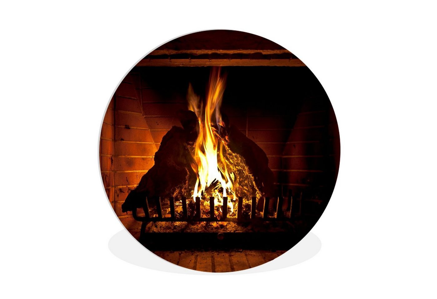 MuchoWow Gemälde Kamin mit hohen Flammen, Fotodruck (1 St), Kreis Wanddekoration, Rundes Wandbild, 30x30 cm von MuchoWow