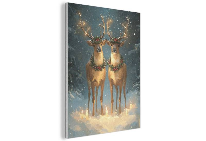MuchoWow Gemälde Kiefer-Märchen - Rentier - Nacht, Fotodruck (1 St), Akustikpaneele, Wandpaneele, Schalldämmung, Akustikbilder 30x40 cm von MuchoWow
