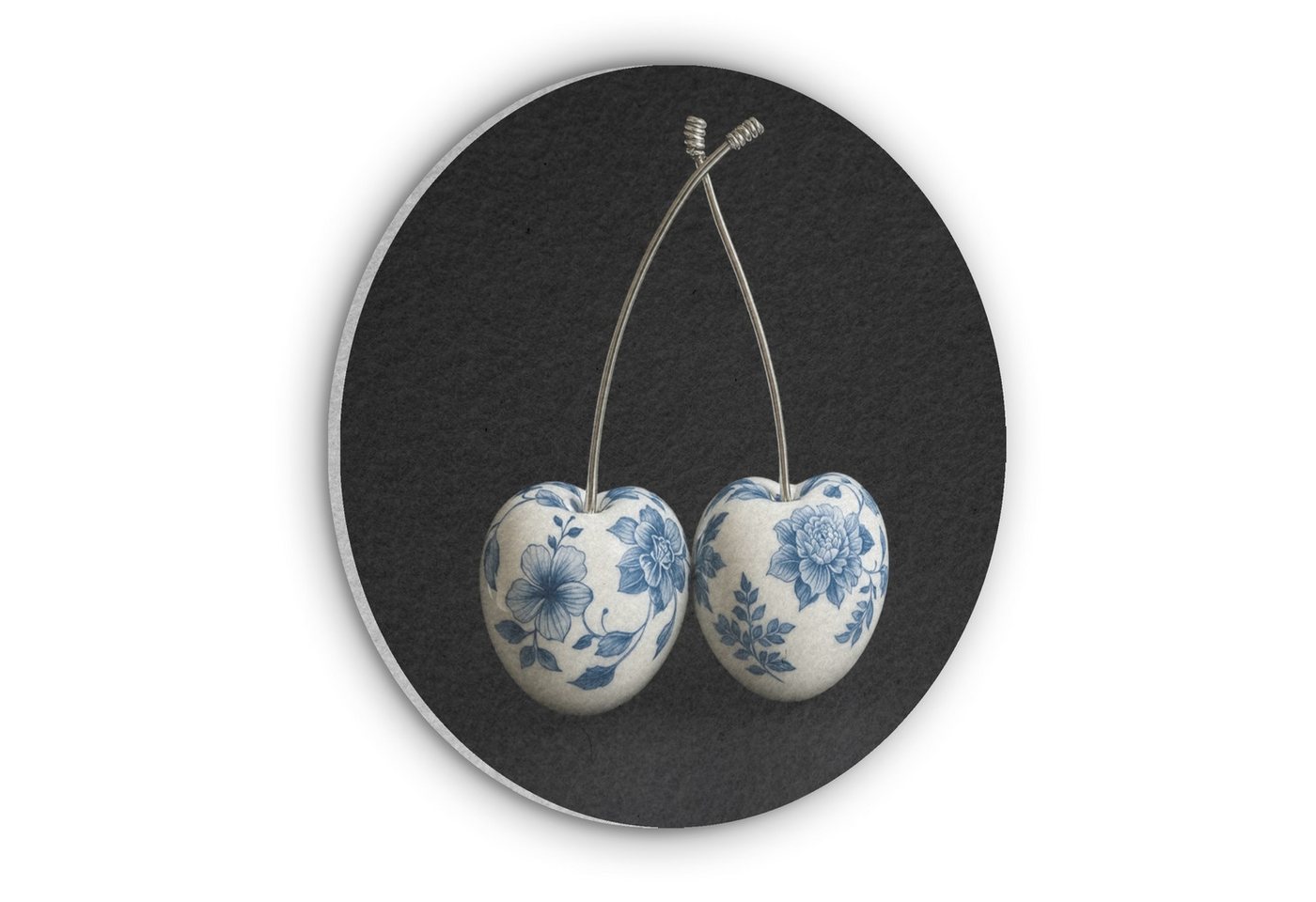 MuchoWow Gemälde Kirschen - Delfter Blau - Obst, Fotodruck (1 St), Akustikpaneele rund, Schalldämmung, Akustikbilder 30x30 cm von MuchoWow
