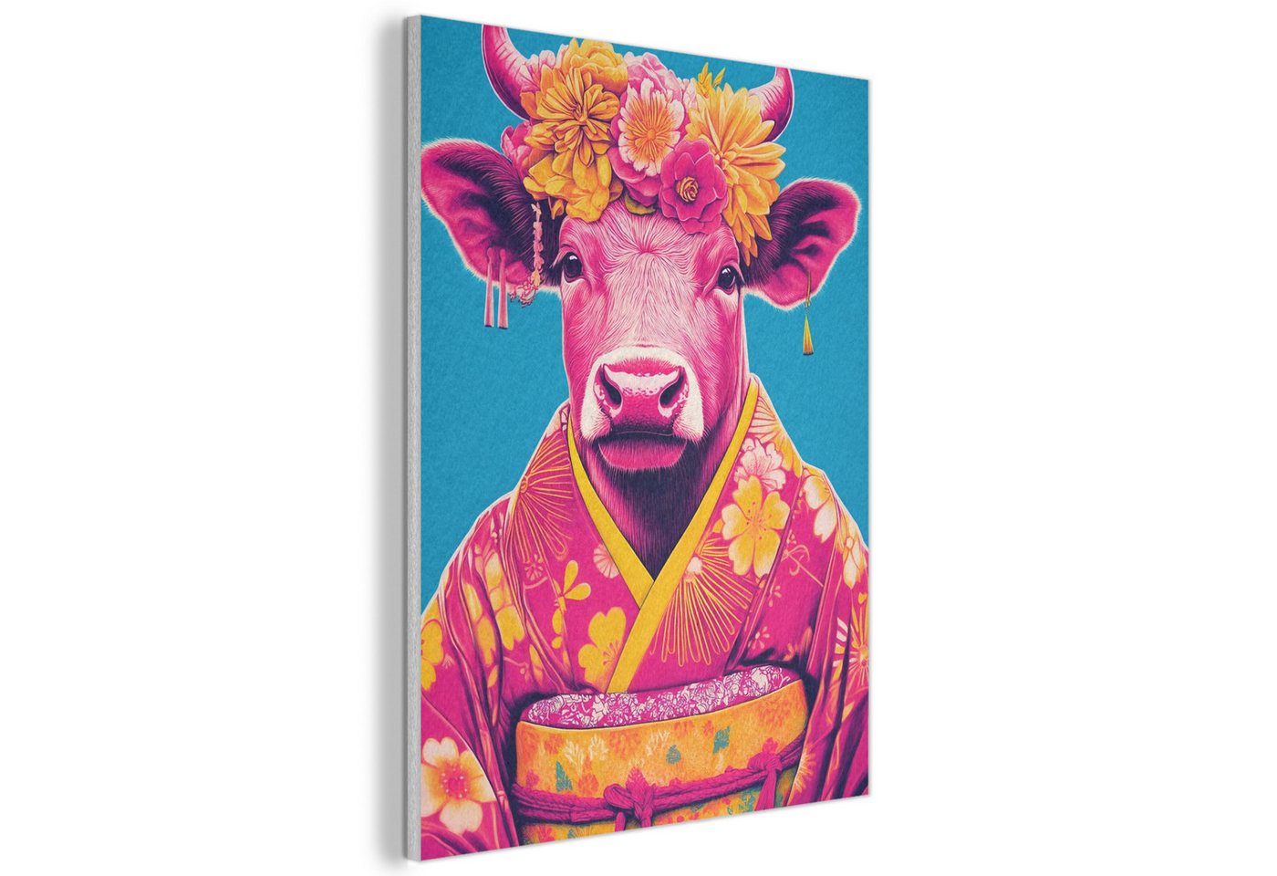 MuchoWow Gemälde Kuh - Blütenkranz - Ohrringe - Kimono, Fotodruck (1 St), Akustikpaneele, Wandpaneele, Schalldämmung, Akustikbilder 30x40 cm von MuchoWow