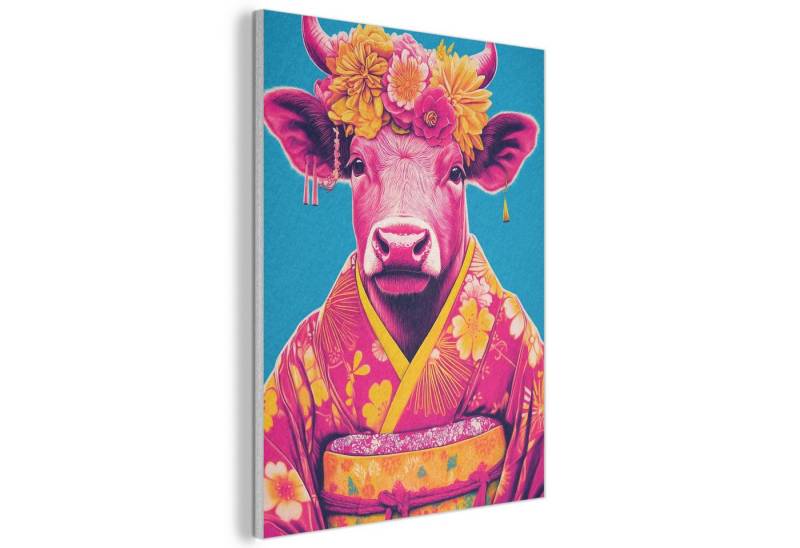MuchoWow Gemälde Kuh - Blütenkranz - Ohrringe - Kimono, Fotodruck (1 St), Akustikpaneele, Wandpaneele, Schalldämmung, Akustikbilder 30x40 cm von MuchoWow