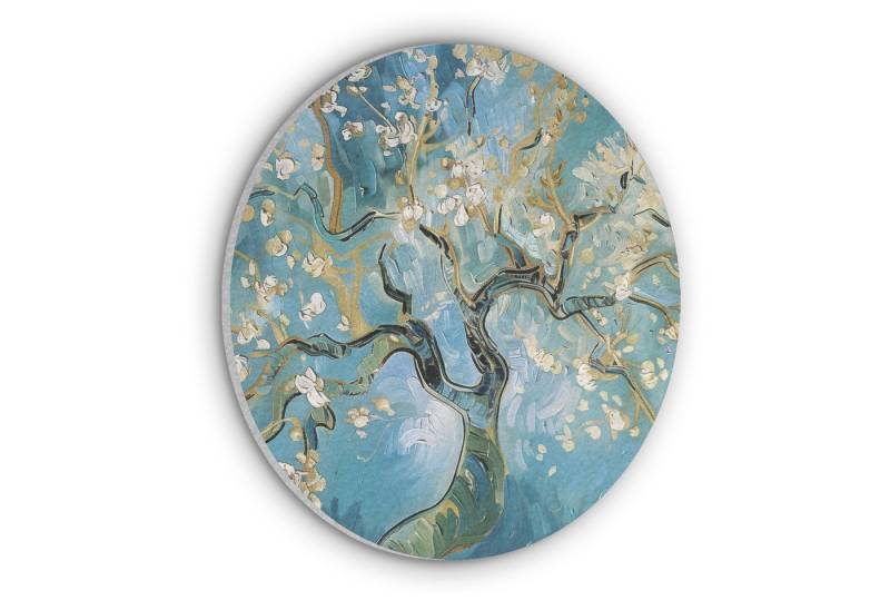 MuchoWow Gemälde Mandelblüte Baum - Blau - Abstrakt, Fotodruck (1 St), Akustikpaneele rund, Schalldämmung, Akustikbilder 30x30 cm von MuchoWow
