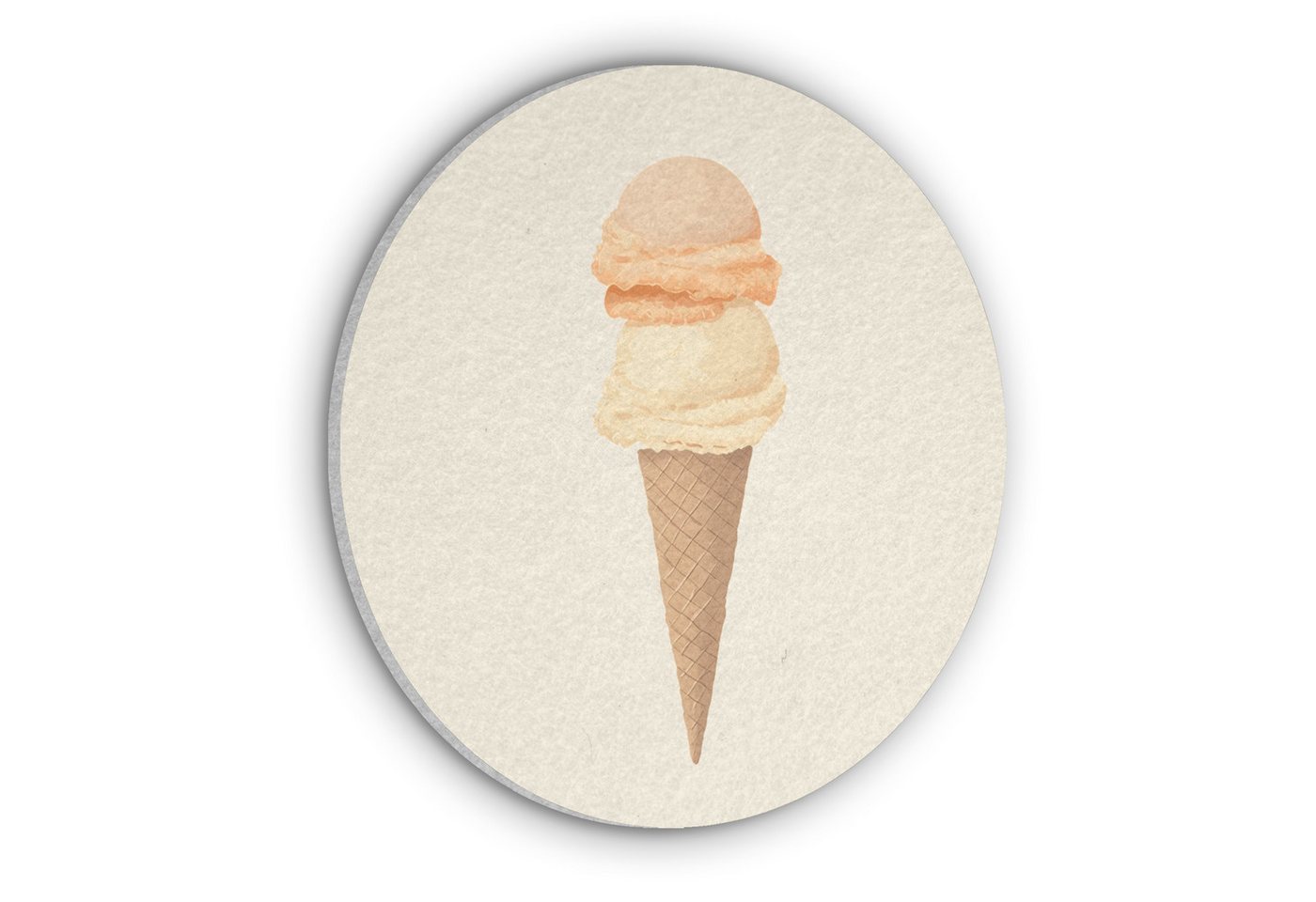 MuchoWow Gemälde Minimalist - Schaufel Eiscreme - Horn - Beige, Fotodruck (1 St), Akustikpaneele rund, Schalldämmung, Akustikbilder 30x30 cm von MuchoWow