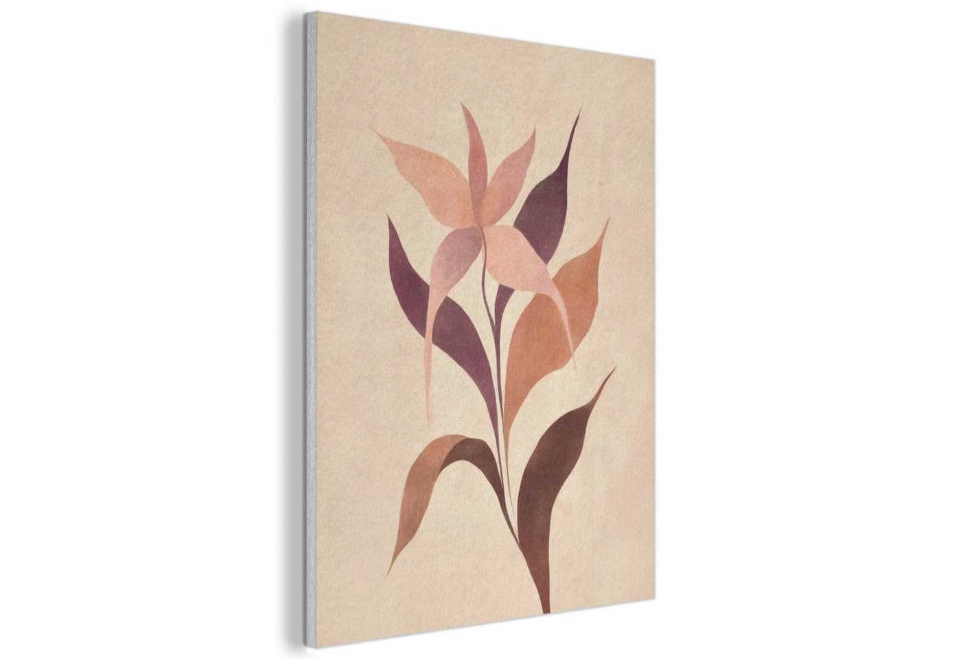 MuchoWow Gemälde Minimalistisch - Blume - Blätter - Beige, Fotodruck (1 St), Akustikpaneele, Wandpaneele, Schalldämmung, Akustikbilder 30x40 cm von MuchoWow