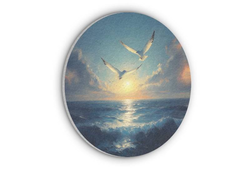 MuchoWow Gemälde Möwen - Meer - Wolken -Blau, Fotodruck (1 St), Akustikpaneele rund, Schalldämmung, Akustikbilder 30x30 cm von MuchoWow