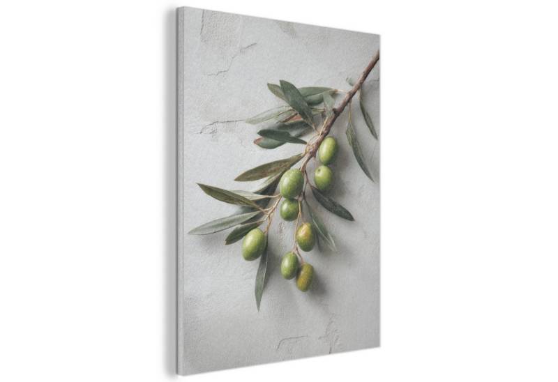 MuchoWow Gemälde Olivenzweig - Beton - Mediterran, Fotodruck (1 St), Akustikpaneele, Wandpaneele, Schalldämmung, Akustikbilder 30x40 cm von MuchoWow