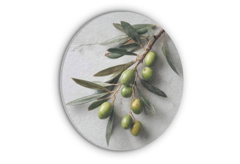 MuchoWow Gemälde Olivenzweig - Beton - Mediterran, Fotodruck (1 St), Akustikpaneele rund, Schalldämmung, Akustikbilder 30x30 cm von MuchoWow