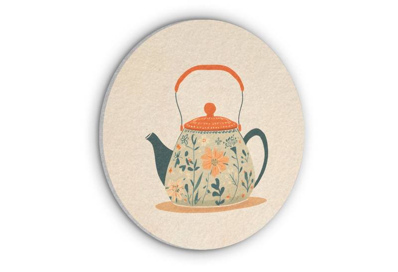 MuchoWow Gemälde Orange - Teekanne - Blumen - Blätter, Fotodruck (1 St), Akustikpaneele rund, Schalldämmung, Akustikbilder 30x30 cm von MuchoWow