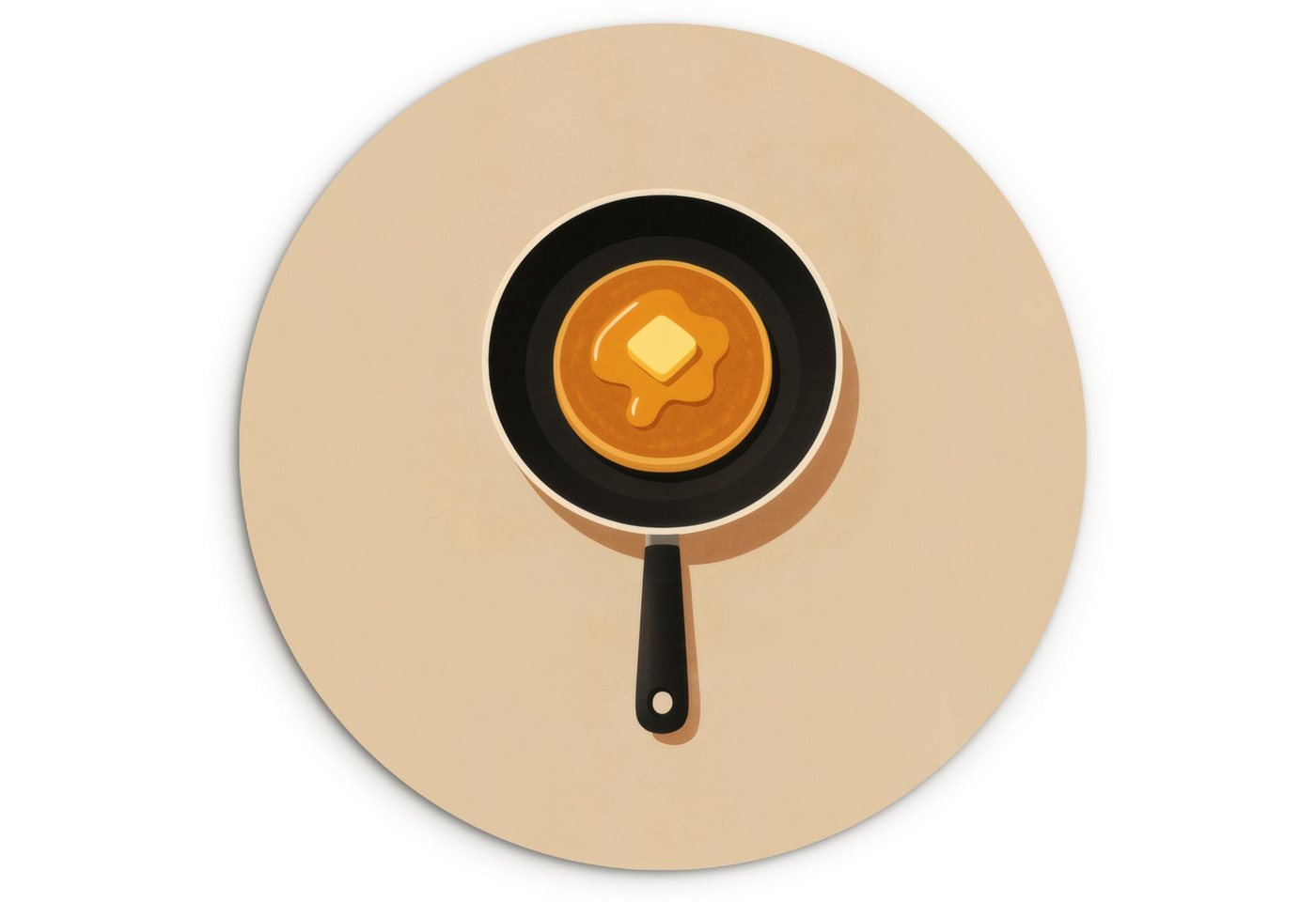 MuchoWow Gemälde Pfannkuchen - Bratpfanne - Butter - Minimalistisch, Fotodruck (1 St), Kreis Wanddekoration, Rundes Wandbild, 30x30 cm von MuchoWow