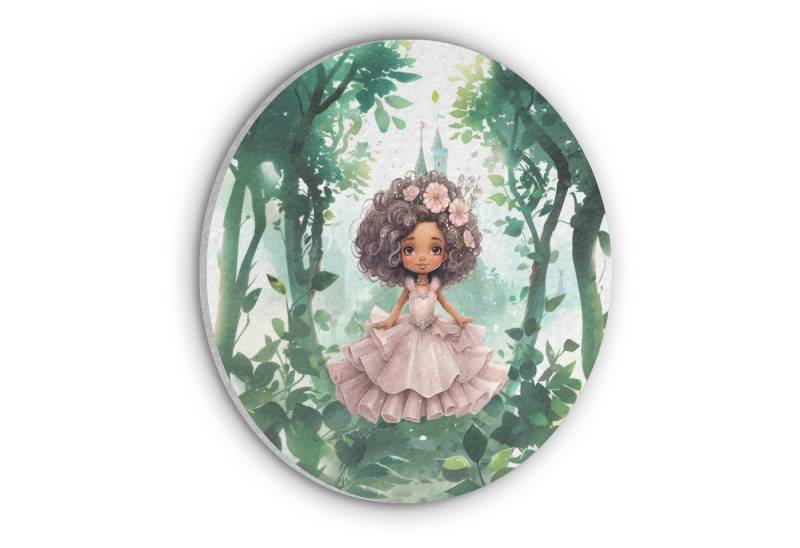 MuchoWow Gemälde Prinzessin - Mädchen - Schloss - Märchen - Rosa, Fotodruck (1 St), Akustikpaneele rund, Schalldämmung, Akustikbilder 30x30 cm von MuchoWow