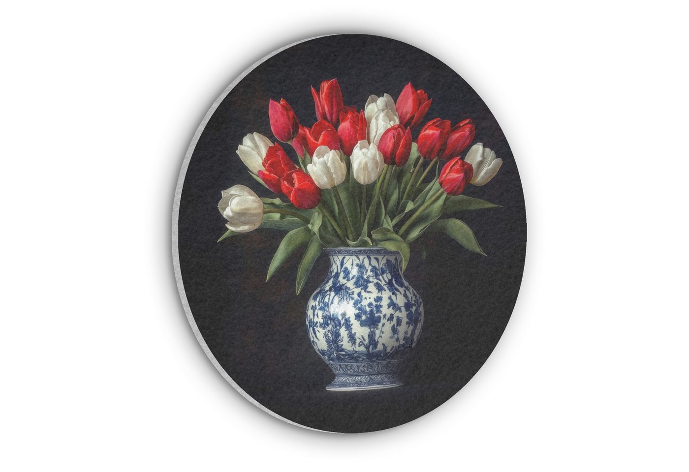 MuchoWow Gemälde Rot - Blumen - Tulpen - Vase, Fotodruck (1 St), Akustikpaneele rund, Schalldämmung, Akustikbilder 30x30 cm von MuchoWow