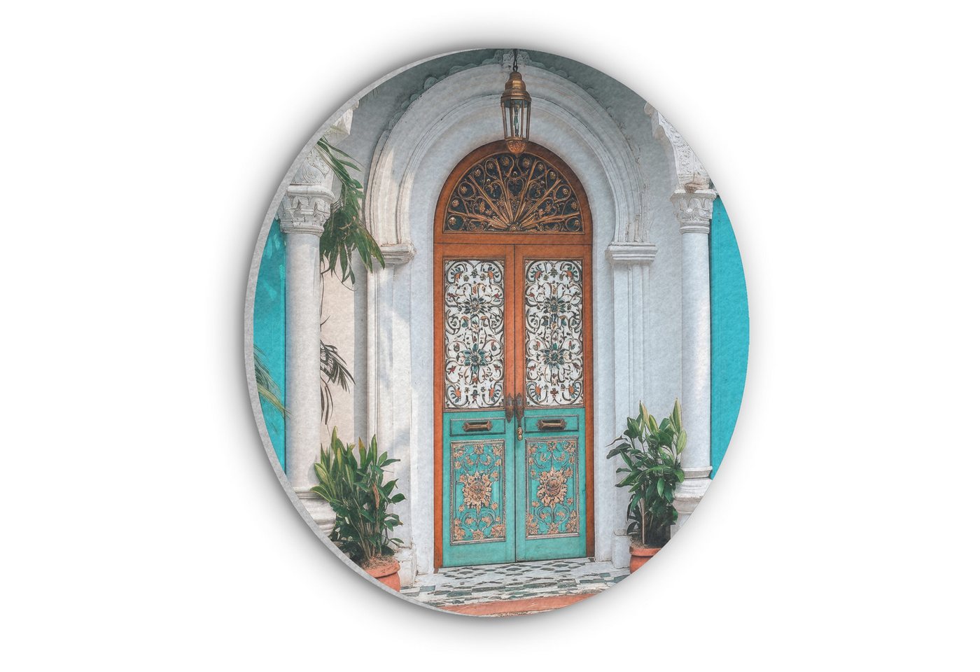 MuchoWow Gemälde Säulen - Dekorativ - Tür - Blau, Fotodruck (1 St), Akustikpaneele rund, Schalldämmung, Akustikbilder 30x30 cm von MuchoWow