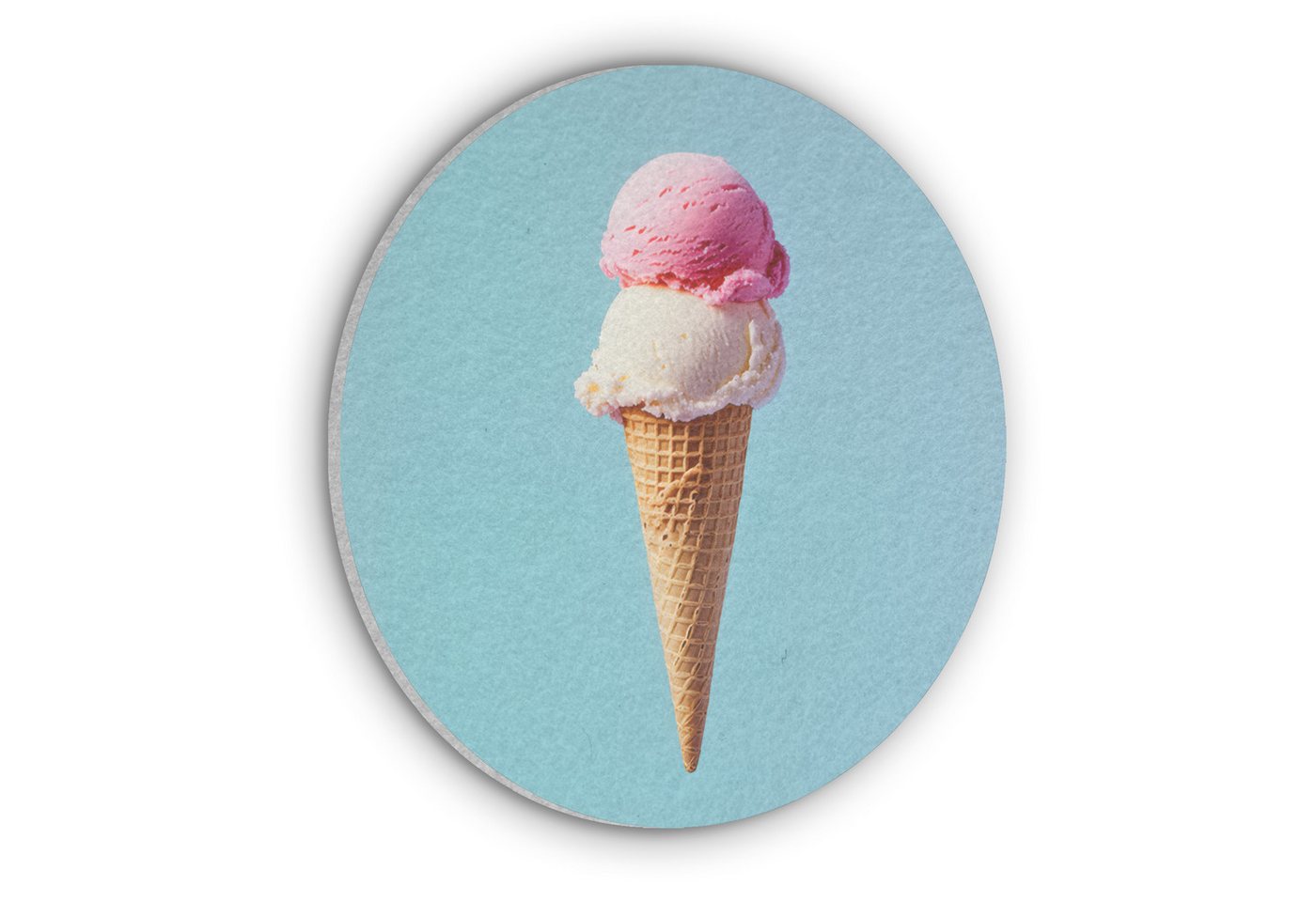 MuchoWow Gemälde Schaufel Eiscreme - Kegel - Blau, Fotodruck (1 St), Akustikpaneele rund, Schalldämmung, Akustikbilder 30x30 cm von MuchoWow