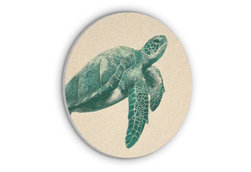MuchoWow Gemälde Schildkröte - Elegant - Grün - Schild, Fotodruck (1 St), Akustikpaneele rund, Schalldämmung, Akustikbilder 30x30 cm von MuchoWow