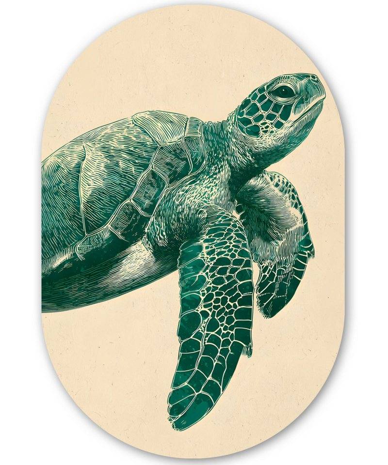 MuchoWow Gemälde Schildkröte - Elegant - Grün - Schild, Fotodruck (1 St), Wandbild Oval, Wohnzimmer oder Schlafzimmer Wanddekoration, 40x60 cm von MuchoWow