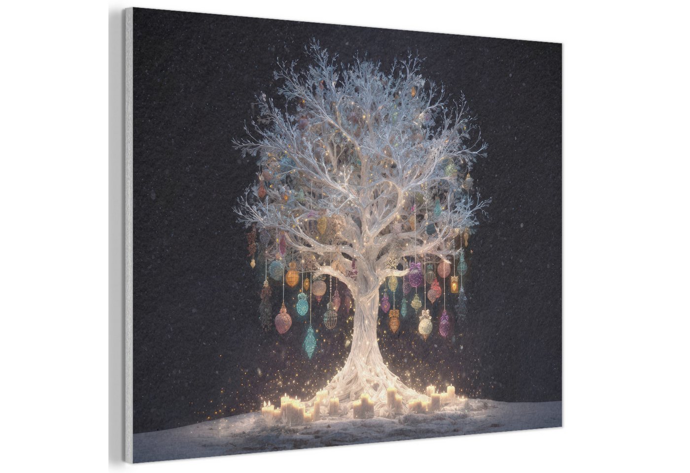 MuchoWow Gemälde Schneebaum - Lichter - Weiß - Farbenfroh, Fotodruck (1 St), Akustikpaneele PET-Filz, Akustikbild, Schalldämmung, Deko 40x30 cm von MuchoWow