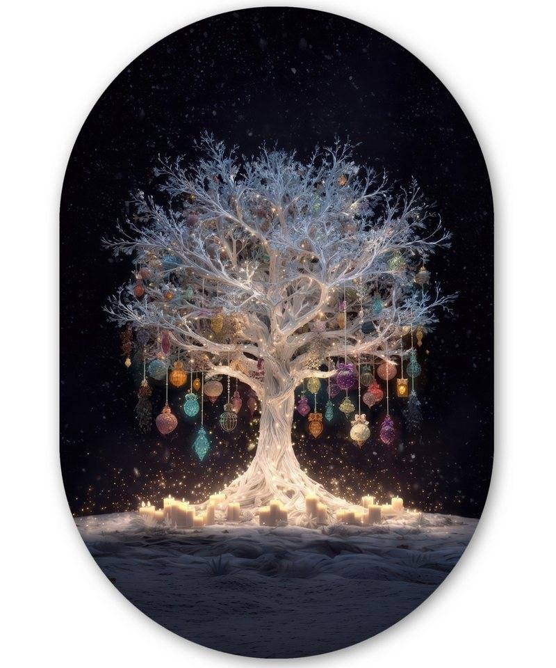 MuchoWow Gemälde Schneebaum - Lichter - Weiß - Farbenfroh, Fotodruck (1 St), Wandbild Oval, Wohnzimmer oder Schlafzimmer Wanddekoration, 40x60 cm von MuchoWow