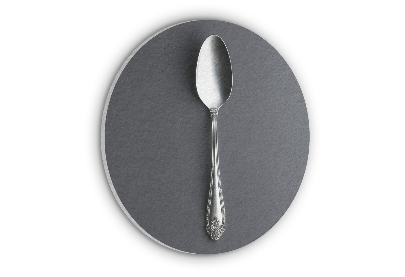 MuchoWow Gemälde Silber - Metall - Löffel - Küche, Fotodruck (1 St), Akustikpaneele rund, Schalldämmung, Akustikbilder 30x30 cm von MuchoWow