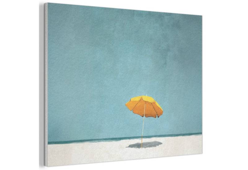 MuchoWow Gemälde Sonnenschirm - Gelb - Strand - Meer, Fotodruck (1 St), Akustikpaneele PET-Filz, Akustikbild, Schalldämmung, Deko 40x30 cm von MuchoWow