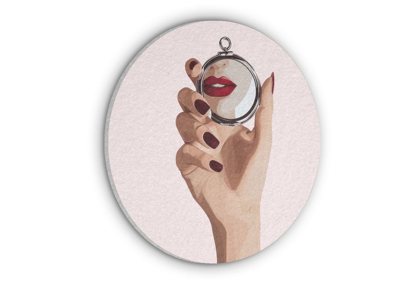 MuchoWow Gemälde Spiegel - Rote Lippen, Fotodruck (1 St), Akustikpaneele rund, Schalldämmung, Akustikbilder 30x30 cm von MuchoWow
