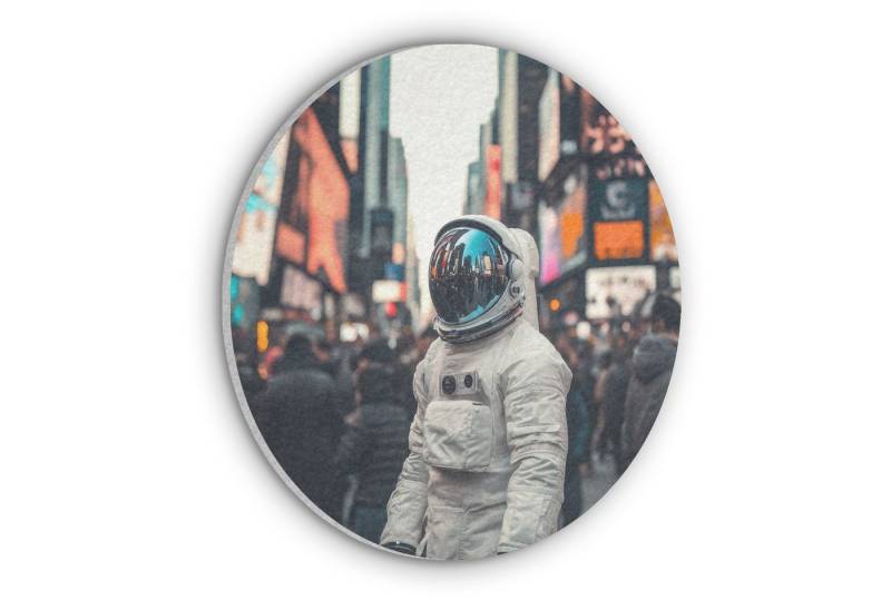 MuchoWow Gemälde Stadt - Menschen - Astronaut - Weiß, Fotodruck (1 St), Akustikpaneele rund, Schalldämmung, Akustikbilder 30x30 cm von MuchoWow