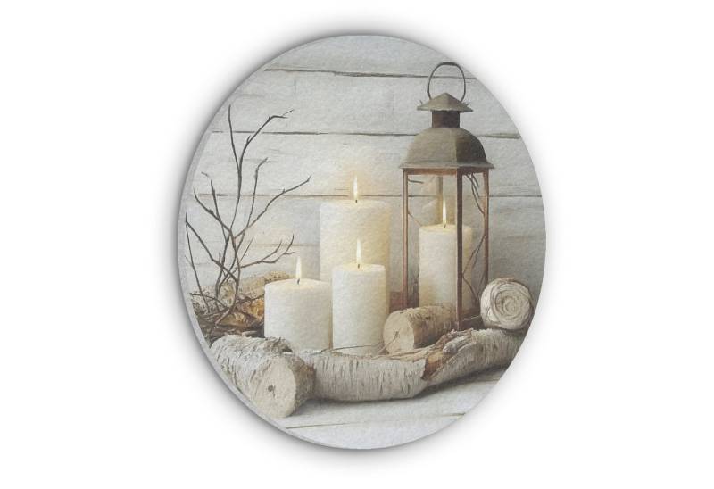 MuchoWow Gemälde Stilleben - Weiß - Kerzen - Rustikal - Natur, Fotodruck (1 St), Akustikpaneele rund, Schalldämmung, Akustikbilder 30x30 cm von MuchoWow