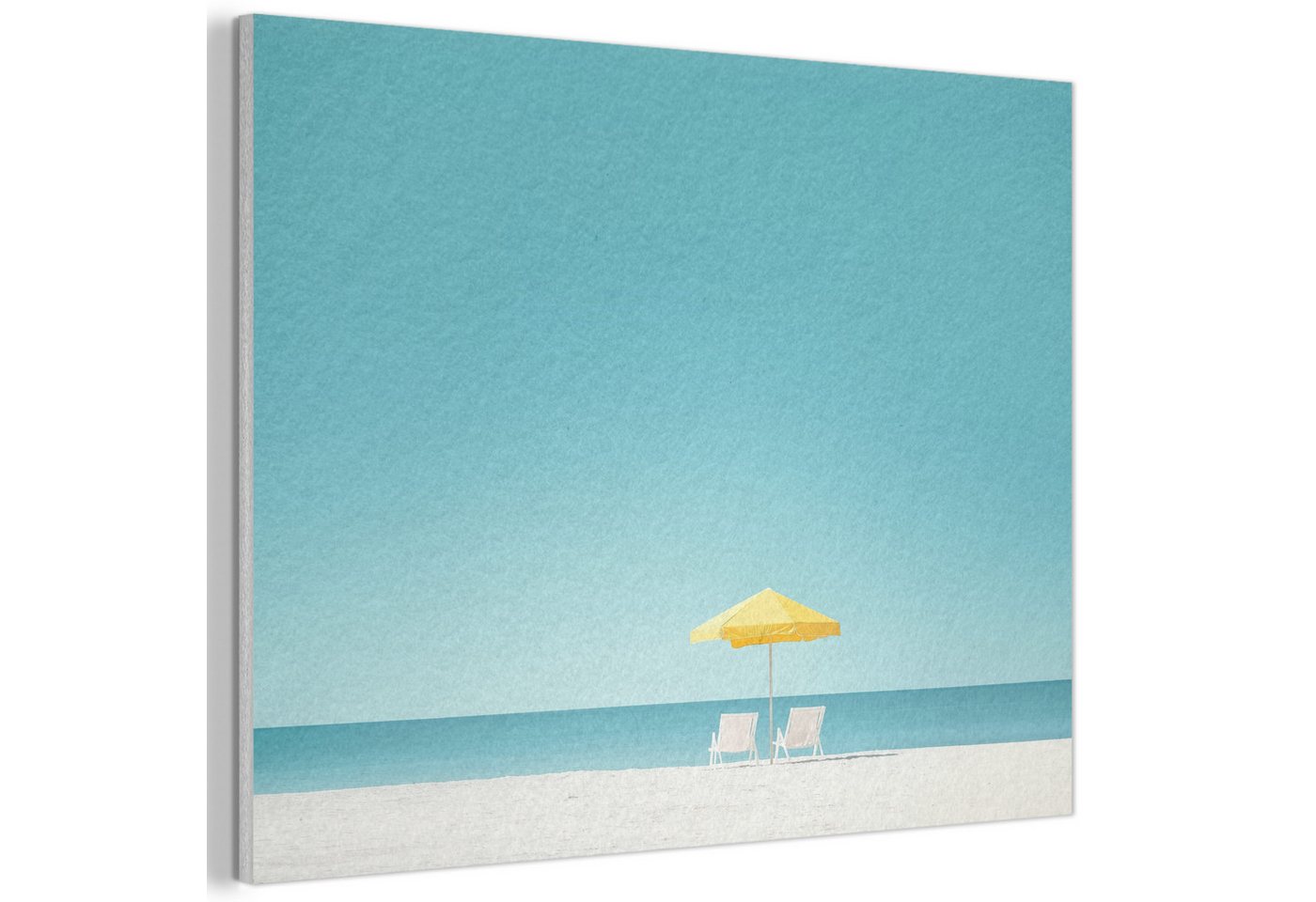MuchoWow Gemälde Strand - Blauer Himmel - Gelb - Sonnenschirm, Fotodruck (1 St), Akustikpaneele PET-Filz, Akustikbild, Schalldämmung, Deko 40x30 cm von MuchoWow