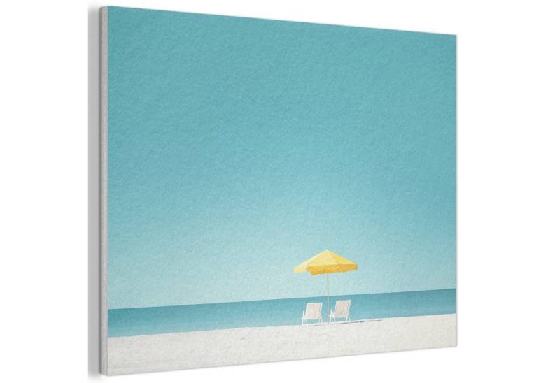 MuchoWow Gemälde Strand - Blauer Himmel - Gelb - Sonnenschirm, Fotodruck (1 St), Akustikpaneele PET-Filz, Akustikbild, Schalldämmung, Deko 40x30 cm von MuchoWow