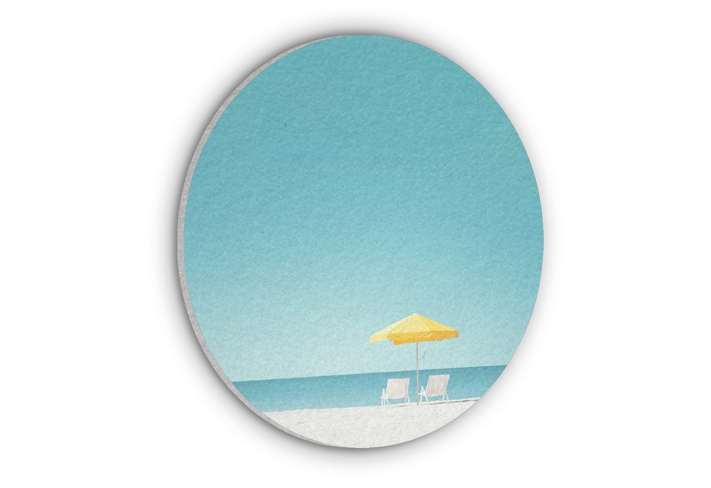 MuchoWow Gemälde Strand - Blauer Himmel - Gelb - Sonnenschirm, Fotodruck (1 St), Akustikpaneele rund, Schalldämmung, Akustikbilder 30x30 cm von MuchoWow