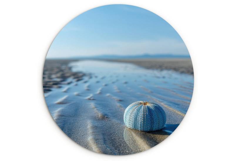 MuchoWow Gemälde Strand - Schild - Wasser - Blau, Fotodruck (1 St), Kreis Wanddekoration, Rundes Wandbild, 30x30 cm von MuchoWow