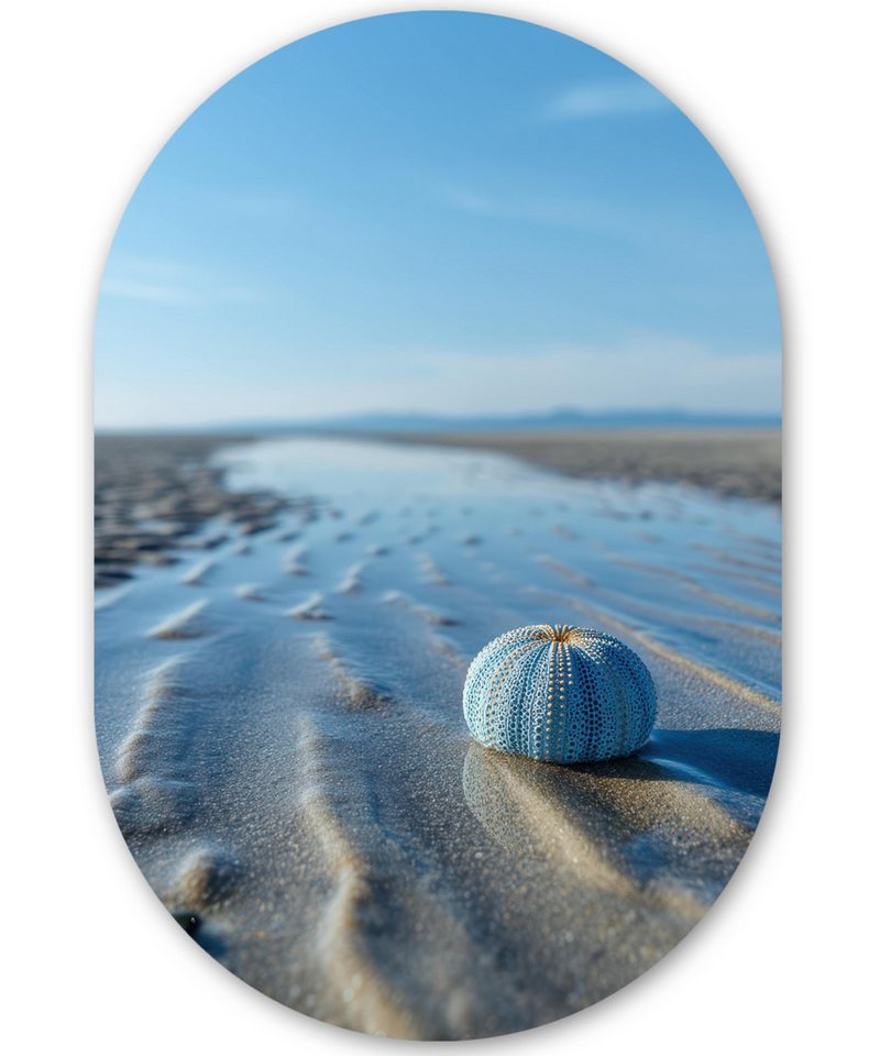 MuchoWow Gemälde Strand - Schild - Wasser - Blau, Fotodruck (1 St), Wandbild Oval, Wohnzimmer oder Schlafzimmer Wanddekoration, 40x60 cm von MuchoWow