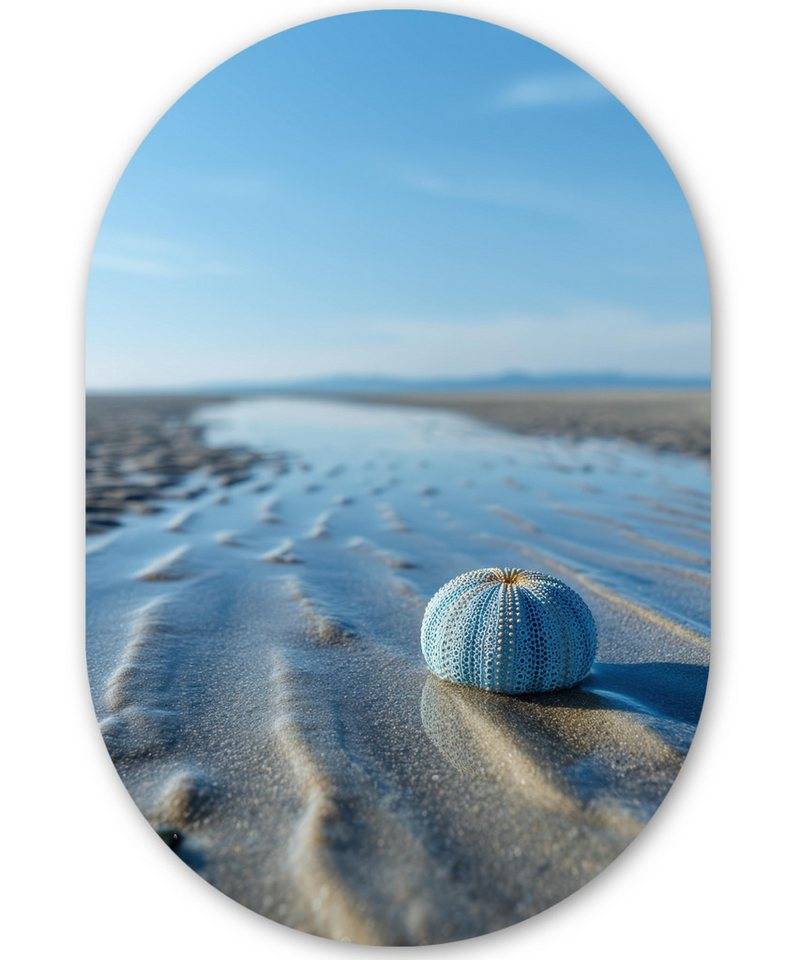 MuchoWow Gemälde Strand - Schild - Wasser - Blau, Fotodruck (1 St), Wandbild Oval, Wohnzimmer oder Schlafzimmer Wanddekoration, 40x60 cm von MuchoWow