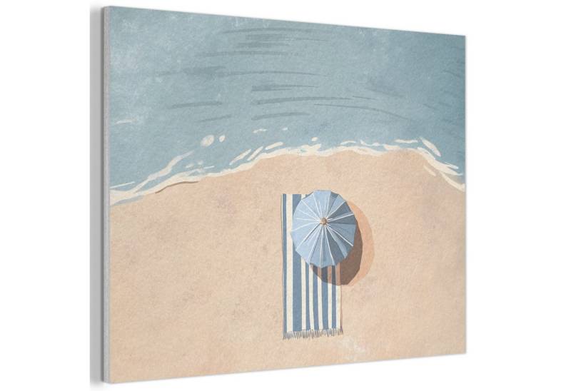 MuchoWow Gemälde Strandtuch - Streifen - Sonnenschirm - Strand, Fotodruck (1 St), Akustikpaneele PET-Filz, Akustikbild, Schalldämmung, Deko 40x30 cm von MuchoWow