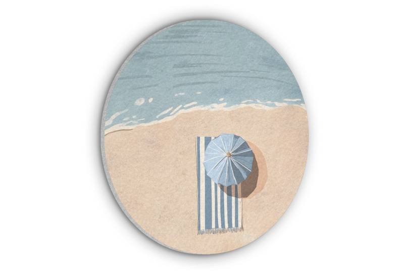 MuchoWow Gemälde Strandtuch - Streifen - Sonnenschirm - Strand, Fotodruck (1 St), Akustikpaneele rund, Schalldämmung, Akustikbilder 30x30 cm von MuchoWow