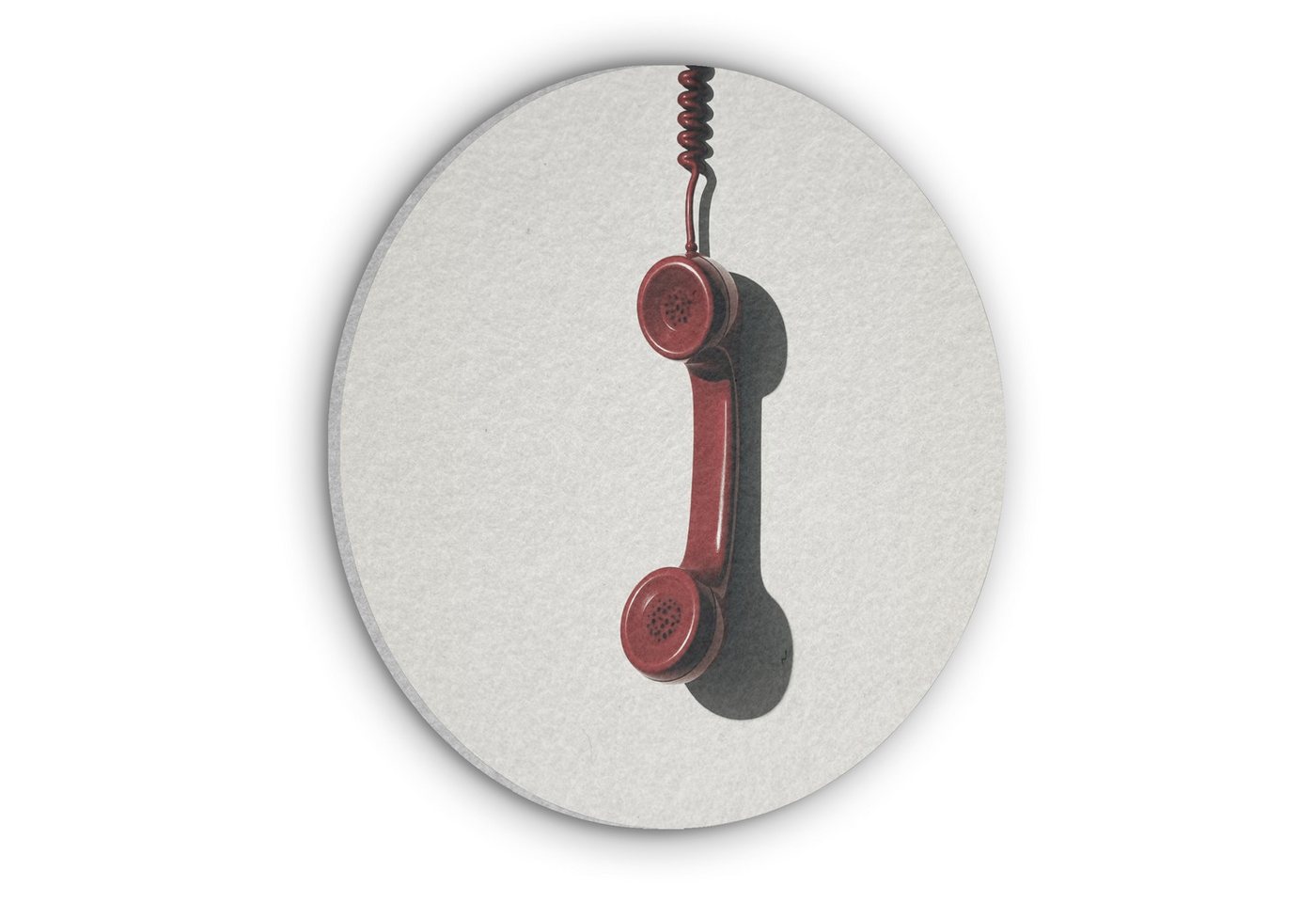 MuchoWow Gemälde Telefon - Kabel - Rot - Minimalistisch, Fotodruck (1 St), Akustikpaneele rund, Schalldämmung, Akustikbilder 30x30 cm von MuchoWow