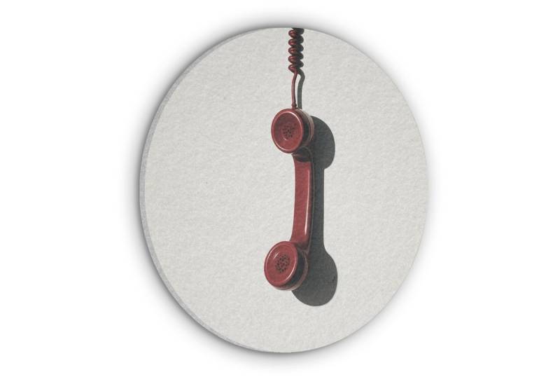 MuchoWow Gemälde Telefon - Kabel - Rot - Minimalistisch, Fotodruck (1 St), Akustikpaneele rund, Schalldämmung, Akustikbilder 30x30 cm von MuchoWow
