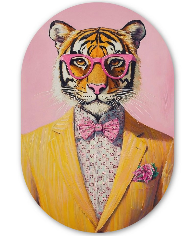 MuchoWow Gemälde Tiger - Brille - Gelb - Jacke, Fotodruck (1 St), Wandbild Oval, Wohnzimmer oder Schlafzimmer Wanddekoration, 40x60 cm von MuchoWow