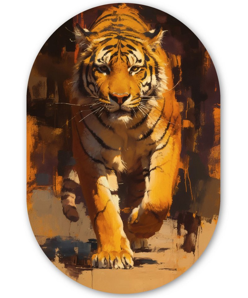 MuchoWow Gemälde Tiger - Gemalt - Orange - Pinselstriche, Fotodruck (1 St), Wandbild Oval, Wohnzimmer oder Schlafzimmer Wanddekoration, 40x60 cm von MuchoWow