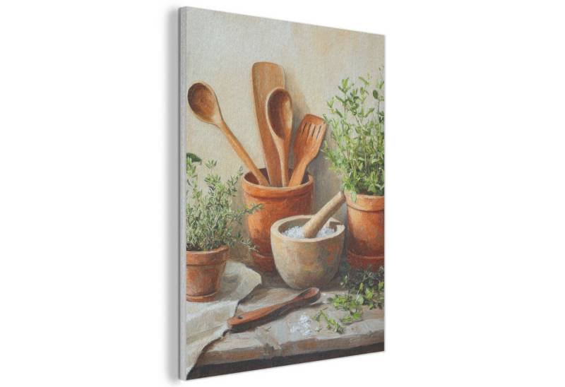 MuchoWow Gemälde Töpfe - Kräuter - Holz, Fotodruck (1 St), Akustikpaneele, Wandpaneele, Schalldämmung, Akustikbilder 30x40 cm von MuchoWow