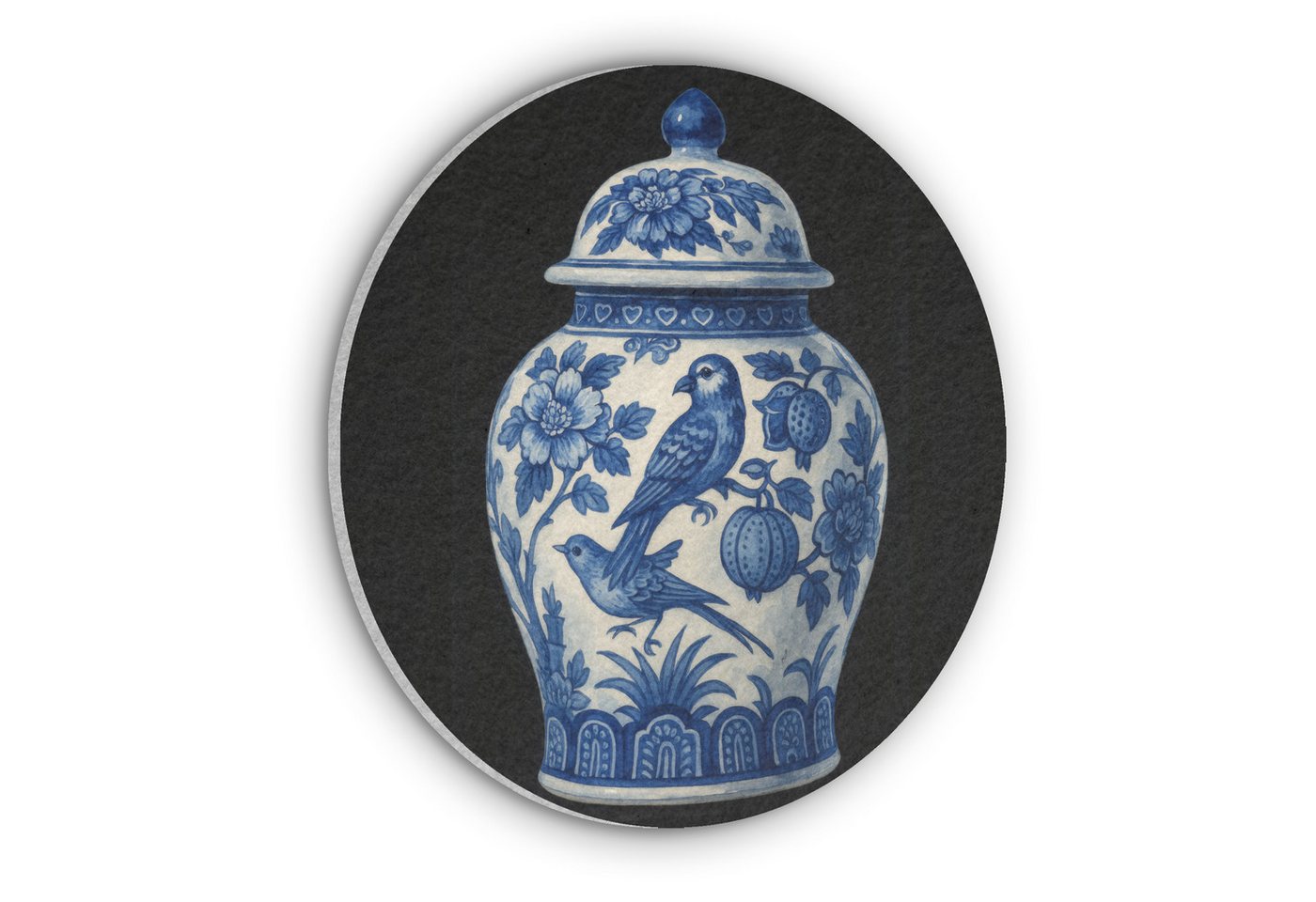 MuchoWow Gemälde Topf - Delfter Blau - Blumen, Fotodruck (1 St), Akustikpaneele rund, Schalldämmung, Akustikbilder 30x30 cm von MuchoWow