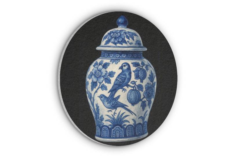 MuchoWow Gemälde Topf - Delfter Blau - Blumen, Fotodruck (1 St), Akustikpaneele rund, Schalldämmung, Akustikbilder 30x30 cm von MuchoWow