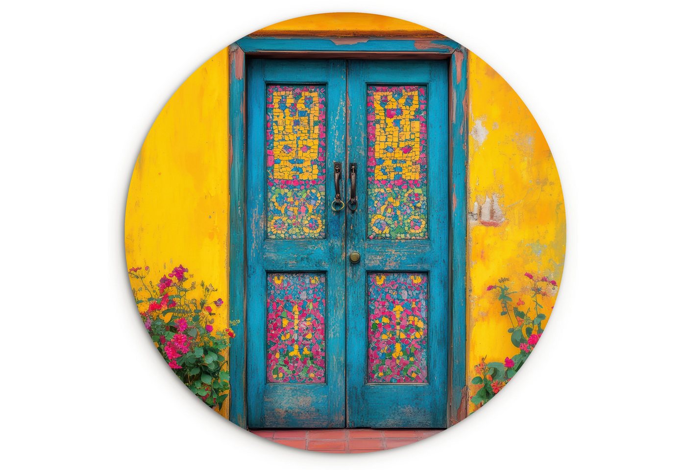 MuchoWow Gemälde Türen - Farbenfroh - Pflanzen, Fotodruck (1 St), Kreis Wanddekoration, Rundes Wandbild, 30x30 cm von MuchoWow